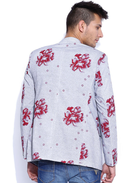 BLAZER QUARTER GREY & RED FLORAL PRINT SLIM FIT BLAZER