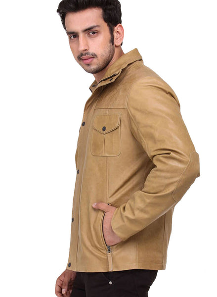SOLID CAMEL LEATHER JACKET