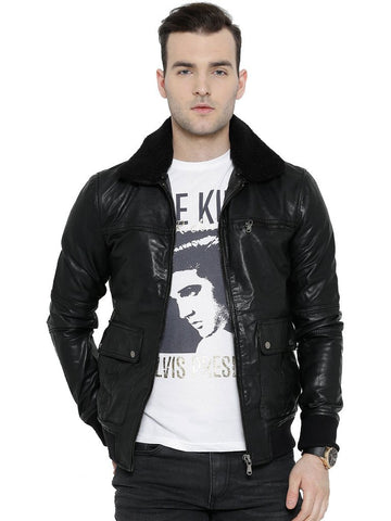 BARESKIN BLACK LEATHER BIKER JACKET WITH DETACHABLE COLLAR