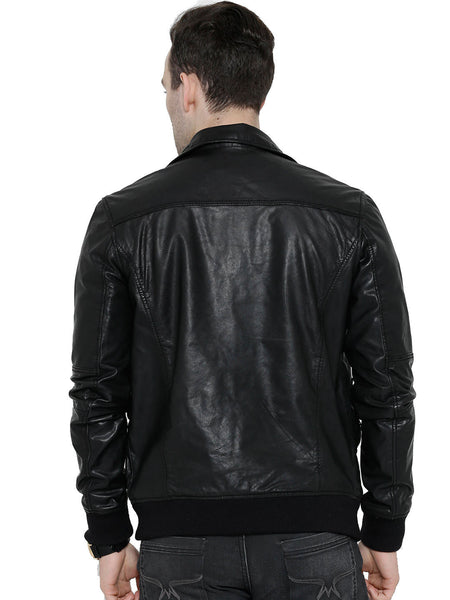 BARESKIN BLACK LEATHER BIKER JACKET WITH DETACHABLE COLLAR