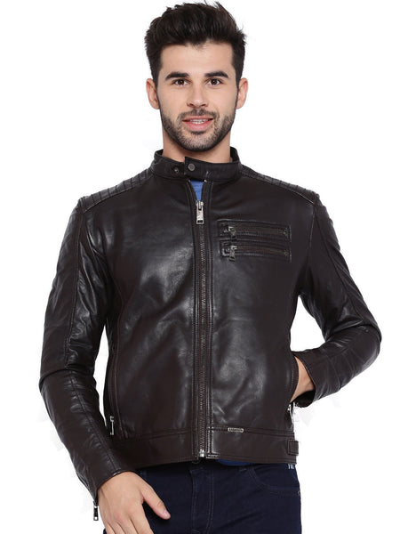 COFFEE BROWN DYED LEATHER JACKET