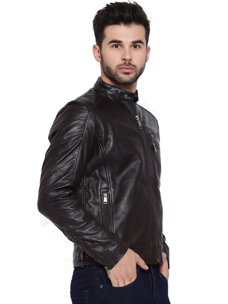 COFFEE BROWN DYED LEATHER JACKET