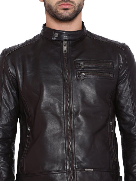 COFFEE BROWN DYED LEATHER JACKET