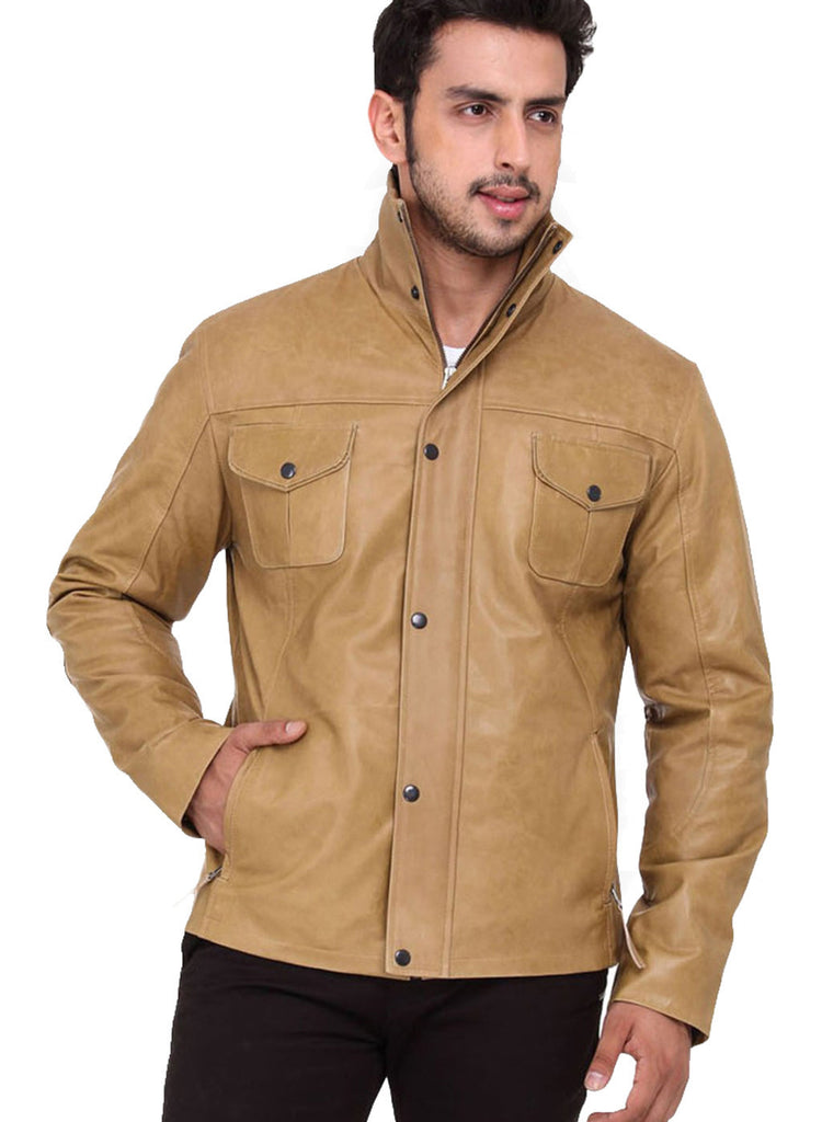SOLID CAMEL LEATHER JACKET