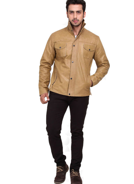 SOLID CAMEL LEATHER JACKET